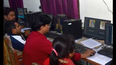 UP Board command and control room was set up in Prayagraj to ensure monitoring of examination centres. (HT file)