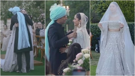 Mahira Khan tied the knot with Salim Karim in a pastel white lehenga. (Instagram)