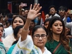 West Bengal chief minister and TMC supremo Mamata Banerjee along with party leaders during the party's Mahila Wing Rally, in Kolkata. (ANI Photo)