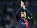 PSG star Kylian Mbappe applauds at the end of the UEFA Champions League last 16 second leg football match against Real Sociedad. PSG star Kylian Mbappe applauds at the end of the UEFA Champions League last 16 second leg football match against Real Sociedad.