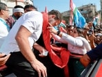 Congress leader Rahul Gandhi with supporters during the Bharat Jodo Nyay Yatra, in Dahod, Gujarat. Congress leader Rahul Gandhi with supporters during the Bharat Jodo Nyay Yatra, in Dahod, Gujarat.