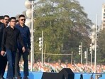 Trinamool Congress national general secretary Abhishekh Banerjee inspects reparations at Brigade Parade Ground for TMC's "Janagarjan Sabha" rally in Kolkata on March 9.