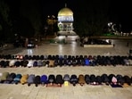 Muslim worshippers take part in the evening 'Tarawih' prayers during of the Muslim holy month of Ramadan, at Al-Aqsa compound