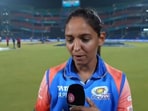 Harmanpreet Kaur during the post-match interaction Harmanpreet Kaur during the post-match interaction