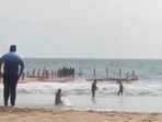 Several were injured in Kerala as a wave overturned a floating bridge at Varkala Beach. Several were injured in Kerala as a wave overturned a floating bridge at Varkala Beach.