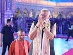 Varanasi: Prime Minister Narendra Modi with UP Chief Minister Yogi Adityanath arrives at the Kashi Vishwanath temple, in Varanasi, Saturday, March 9, 2024. (PTI Photo) 