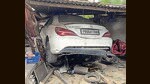 The car at the crash site near Cheema Boilers in Phase 8-B, Mohali, on Sunday. (HT Photo)