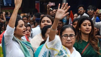 West Bengal chief minister and TMC supremo Mamata Banerjee along with party leaders during the party's Mahila Wing Rally, in Kolkata. (ANI Photo) West Bengal chief minister and TMC supremo Mamata Banerjee along with party leaders during the party's Mahila Wing Rally, in Kolkata. (ANI Photo)