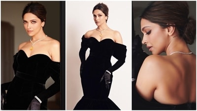Deepika Padukone attended the Oscars 2023 ceremony and turned heads on the red carpet with her mesmerising look. She opted for a long black Louis Vuitton gown with an off-the-shoulder velvet number in a mermaid silhouette. With a pear-shaped yellow diamond necklace, glam make-up and her hair tied up in a bun, she oozed glamour. (Instagram) Deepika Padukone attended the Oscars 2023 ceremony and turned heads on the red carpet with her mesmerising look. She opted for a long black Louis Vuitton gown with an off-the-shoulder velvet number in a mermaid silhouette. With a pear-shaped yellow diamond necklace, glam make-up and her hair tied up in a bun, she oozed glamour. (Instagram)