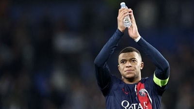 PSG star Kylian Mbappe applauds at the end of the UEFA Champions League last 16 second leg football match against Real Sociedad. (AFP) PSG star Kylian Mbappe applauds at the end of the UEFA Champions League last 16 second leg football match against Real Sociedad. (AFP)
