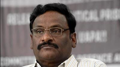 GN Saibaba at HKS Surjeet Bhawan in New Delhi on March 8. (Vipin Kumar/HT Photo)
