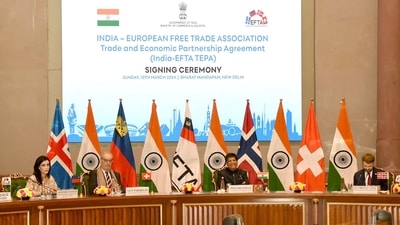 India signed the FTA with Europe's four nation trade bloc on Sunday (AFP) (AFP) India signed the FTA with Europe's four nation trade bloc on Sunday (AFP) (AFP)
