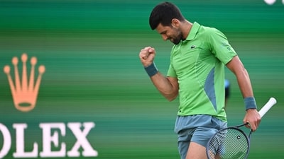 Novak Djokovic reacts in his first-round match against Aleksandar Vukic during the BNP Paribas Open at Indian Wells Tennis Garden (USA TODAY Sports via Reuters Con)
