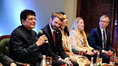 Union minister for commerce & industry Piyush Goyal addresses the media regarding the the India-European Free Trade Association trade deal in New Delhi on Sunday. (PTI)