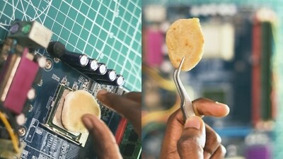 Man cooking mini aloo paratha on CPU. (Instagram/@lets_tech_official) Man cooking mini aloo paratha on CPU. (Instagram/@lets_tech_official)