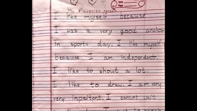 A part of the essay the little girl wrote about her favourite person. (X/@Full_Meals) A part of the essay the little girl wrote about her favourite person. (X/@Full_Meals)
