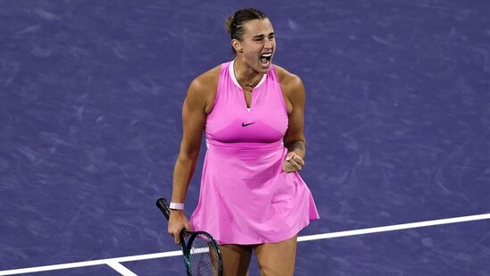 Aryna Sabalenka celebrates after a point. (Getty Images via AFP)