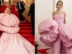 Ariana Grande graced the 2024 Oscars red carpet in style, donning a stunning light pink custom Giambattista Valli Haute Couture gown. Ariana Grande graced the 2024 Oscars red carpet in style, donning a stunning light pink custom Giambattista Valli Haute Couture gown.