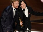 Finneas O'Connell, left, and Billie Eilish accept the award for best original song for "What Was I Made For?" from "Barbie" during the Oscars on Sunday, March 10, 2024, at the Dolby Theatre in Los Angeles. (AP Photo/Chris Pizzello)