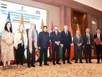 This handout photograph taken and released by the Indian Press Information Bureau (PIB) on March 10, 2024 shows Piyush Goyal (5L), India's Minister of Commerce and Industry, Consumer Affairs, Textiles, Food and Public Distribution posing with diplomats at the signing ceremony of Trade and Economic Partnership Agreement (TEPA) between India and European Free Trade Association (EFTA) in New Delhi. (AFP)