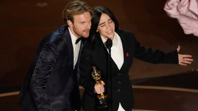 Finneas O'Connell, left, and Billie Eilish accept the award for best original song for "What Was I Made For?" from "Barbie" during the Oscars on Sunday, March 10, 2024, at the Dolby Theatre in Los Angeles. (AP Photo/Chris Pizzello) (Chris Pizzello/Invision/AP) Finneas O'Connell, left, and Billie Eilish accept the award for best original song for "What Was I Made For?" from "Barbie" during the Oscars on Sunday, March 10, 2024, at the Dolby Theatre in Los Angeles. (AP Photo/Chris Pizzello) (Chris Pizzello/Invision/AP)