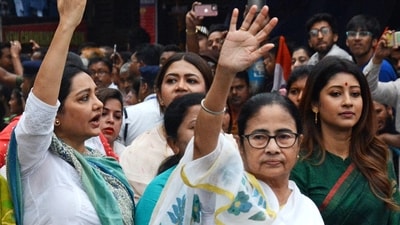 West Bengal chief minister and TMC supremo Mamata Banerjee along with party leaders during the party's Mahila Wing Rally, in Kolkata. (ANI Photo) West Bengal chief minister and TMC supremo Mamata Banerjee along with party leaders during the party's Mahila Wing Rally, in Kolkata. (ANI Photo)