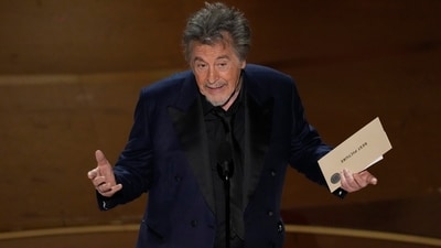 Al Pacino presents the award for best picture during the Oscars on Sunday, March 10, 2024, at the Dolby Theatre in Los Angeles. AP/PTI(AP03_11_2024_000030A) (AP) Al Pacino presents the award for best picture during the Oscars on Sunday, March 10, 2024, at the Dolby Theatre in Los Angeles. AP/PTI(AP03_11_2024_000030A) (AP)