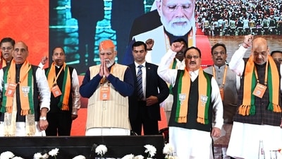 Prime Minister Narendra Modi with home minister Amit Shah, defence minister Rajnath Singh and BJP national president J P Nadda. (File photo by Arvind Yadav/ Hindustan Times) (Hindustan Times) Prime Minister Narendra Modi with home minister Amit Shah, defence minister Rajnath Singh and BJP national president J P Nadda. (File photo by Arvind Yadav/ Hindustan Times) (Hindustan Times)