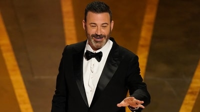 FILE - Host Jimmy Kimmel speaks at the Oscars, March 12, 2023, at the Dolby Theatre in Los Angeles. Former U.S. Rep. George Santos alleged in a lawsuit in New York, Saturday, Feb. 17, 2024, that late-night host Kimmel deceived him into making videos on the Cameo app that were used to ridicule the disgraced lawmaker on the show. (AP Photo/Chris Pizzello, File) (Chris Pizzello/Invision/AP) FILE - Host Jimmy Kimmel speaks at the Oscars, March 12, 2023, at the Dolby Theatre in Los Angeles. Former U.S. Rep. George Santos alleged in a lawsuit in New York, Saturday, Feb. 17, 2024, that late-night host Kimmel deceived him into making videos on the Cameo app that were used to ridicule the disgraced lawmaker on the show. (AP Photo/Chris Pizzello, File) (Chris Pizzello/Invision/AP)