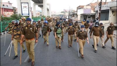 Heavy police forces were deployed at Akbar Nagar in Lucnow after the stone pelting by locals during a demolition drive on Sunday. (PTI) Heavy police forces were deployed at Akbar Nagar in Lucnow after the stone pelting by locals during a demolition drive on Sunday. (PTI)