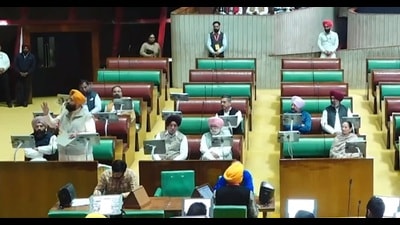 Leader of Opposition Partap Singh Bajwa speaking during the session on Monday. (Source: X) Leader of Opposition Partap Singh Bajwa speaking during the session on Monday. (Source: X)