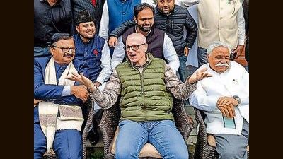 NC vice-president Omar Abdullah addresses a press conference in Jammu on Monday. (ANI) NC vice-president Omar Abdullah addresses a press conference in Jammu on Monday. (ANI)