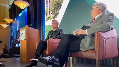 Jensen Huang, CEO of NVIDIA, participates in the 2024 Stanford Institute for Economic Policy Research Summit in Palo Alto, California. (Reuters)