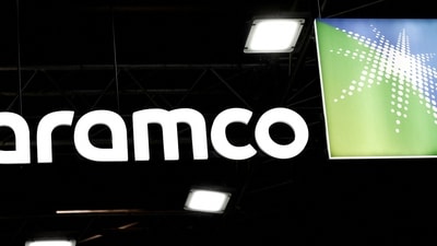 The Saudi Aramco logo is pictured. (Reuters)