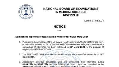 National Board of Examinations in Medical Sciences will be closing the NEET MDS application window today at 11:55 PM. National Board of Examinations in Medical Sciences will be closing the NEET MDS application window today at 11:55 PM.