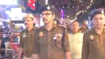Delhi Police conducts flag march in Jama Masjid area. (ANI) Delhi Police conducts flag march in Jama Masjid area. (ANI)
