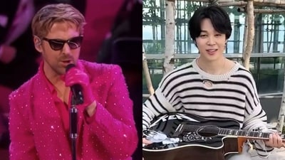 Ryan Gosling gifted his Ken guitar to BTS' Jimin in 2023. Ryan Gosling gifted his Ken guitar to BTS' Jimin in 2023.