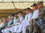 Prime Minister Narendra Modi with defence minister Rajnath Singh in Pokhran on Tuesday. (PTI) Prime Minister Narendra Modi with defence minister Rajnath Singh in Pokhran on Tuesday. (PTI)