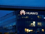 A view shows a Huawei logo at Huawei Technologies France headquarters in Boulogne-Billancourt near Paris, France. 