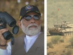 PM Modi at Bharat Shakti Tri-Services Live Fire and Manoeuvre Exercise in Pokhran, Rajasthan. PM Modi at Bharat Shakti Tri-Services Live Fire and Manoeuvre Exercise in Pokhran, Rajasthan.