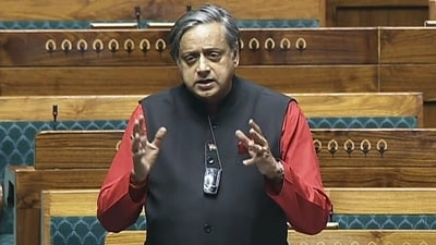 Congress MP Shashi Tharoor speaks in the Lok Sabha. (ANI file photo) (ANI) Congress MP Shashi Tharoor speaks in the Lok Sabha. (ANI file photo) (ANI)