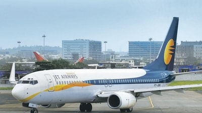 Jet airways Aircraft taxis for take off at Mumbai International Airport in Mumbai. Jet airways Aircraft taxis for take off at Mumbai International Airport in Mumbai.