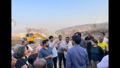 Mohite, along with his team and a group of citizens visited Taljai Hills in the morning of March 12. (HT PHOTO) Mohite, along with his team and a group of citizens visited Taljai Hills in the morning of March 12. (HT PHOTO)