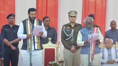 Nayab Singh Saini takes oath as new Haryana chief minister. (YouTube/DPR Haryana)
