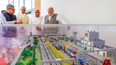 In a major boost to the Railway infrastructure, connectivity and the petrochemicals sector, PM Narendra Modi visited DFC's Operation Control Centre in Ahmedabad laid the foundation stone and dedicated a slew of railway and Petrochemicals projects worth over  <span class='webrupee'>₹</span>1,06,000 crores.&nbsp; (PTI)