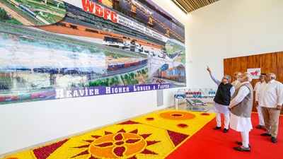 In a major boost to the Railway infrastructure, connectivity and the petrochemicals sector, PM Narendra Modi visited DFC's Operation Control Centre in Ahmedabad laid the foundation stone and dedicated a slew of railway and Petrochemicals projects worth over  <span class='webrupee'>₹</span>1,06,000 crores.&nbsp; (PTI)