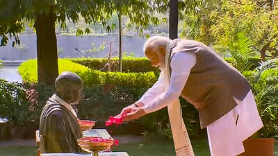 PM Narendra Modi paid homage to Mahatma Gandhi ahead of the launch of master plan for Sabarmati Ashram project, in Gujarat's Ahmedabad. (PTI) PM Narendra Modi paid homage to Mahatma Gandhi ahead of the launch of master plan for Sabarmati Ashram project, in Gujarat's Ahmedabad. (PTI)