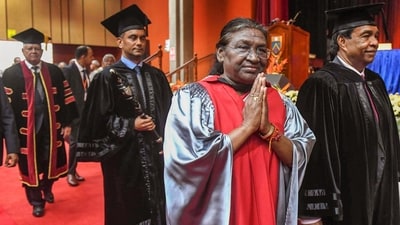 President Droupadi Murmu was on Tuesday conferred with the honorary degree of Doctor of Civil Law by the University of Mauritius, demonstrating the depth of bilateral ties. (PTI) President Droupadi Murmu was on Tuesday conferred with the honorary degree of Doctor of Civil Law by the University of Mauritius, demonstrating the depth of bilateral ties. (PTI)