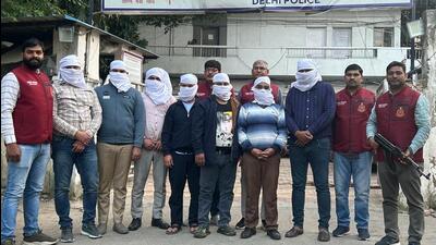 The arrested suspects were identified as Viphil Jain, 46, and Neeraj Chauhan, 38, both masterminds of the racket, Neeraj’s relative Tushar Chauhan, 28, Suraj Shat, 28, Parvez Khan,33, Komal Tiwari,39, and Abhinav Kohli, 30. (HT Photo) The arrested suspects were identified as Viphil Jain, 46, and Neeraj Chauhan, 38, both masterminds of the racket, Neeraj’s relative Tushar Chauhan, 28, Suraj Shat, 28, Parvez Khan,33, Komal Tiwari,39, and Abhinav Kohli, 30. (HT Photo)