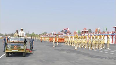 Union minister of state for home affairs, Nityanand Rai, who was the chief guest of the Raising Day Parade, took the salute of the parade. (Image posted on X by Nityanand Rai) Union minister of state for home affairs, Nityanand Rai, who was the chief guest of the Raising Day Parade, took the salute of the parade. (Image posted on X by Nityanand Rai)